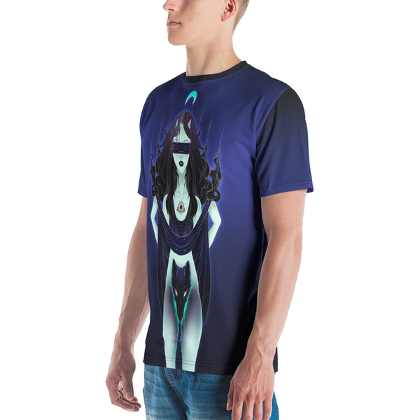 Men's sublimation t-shirt featuring original wolf woman art, vibrant colors, comfortable fit, and soft fabric.