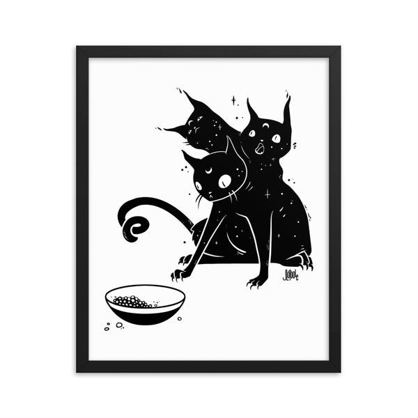 Hungry Three Headed Cat, Framed Art Print