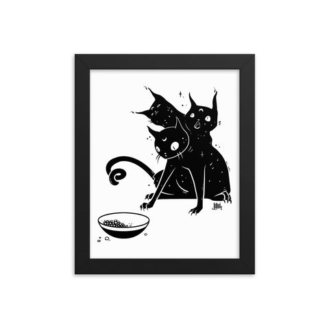 Hungry Three Headed Cat, Framed Art Print