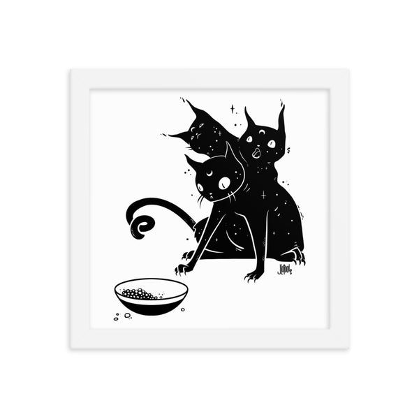 Hungry Three Headed Cat, Framed Art Print