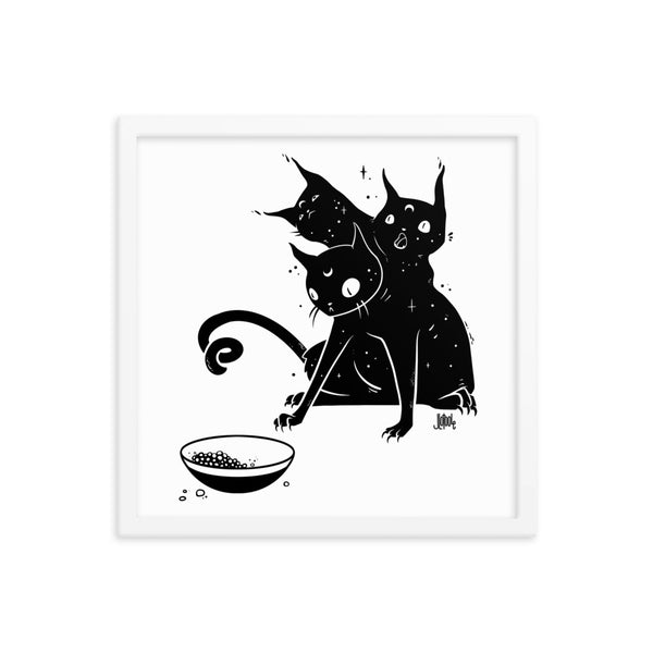 Hungry Three Headed Cat, Framed Art Print