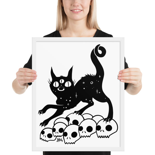 Cat On Skulls, Framed Art Print