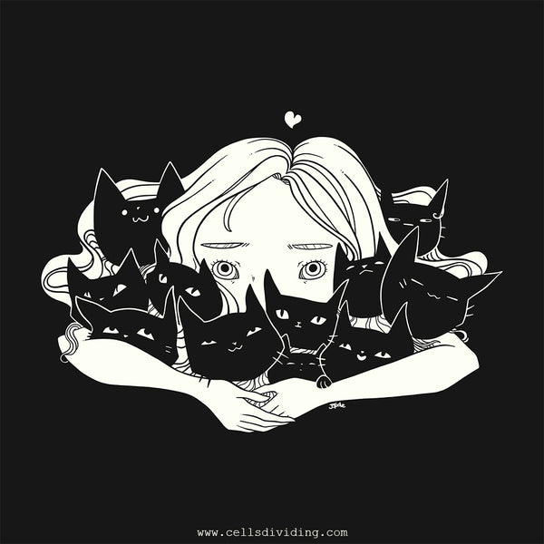 Girl Hugging Cats, Ladies T-Shirt