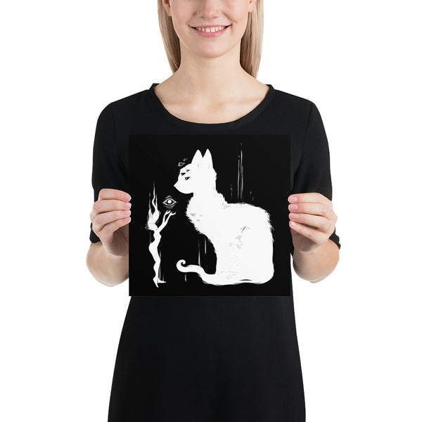 White Cat And Witch, Matte Art Print Poster