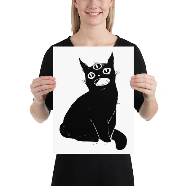 Black Cat With Third Eye, Matte Art Print Poster
