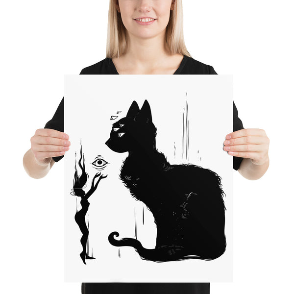 Black Cat And Witch, Matte Art Print Poster