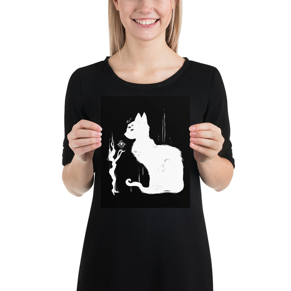 White Cat And Witch, Matte Art Print Poster