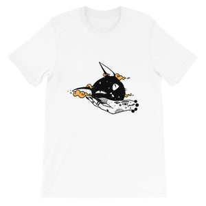Black Cat Witch Hand, Unisex T-Shirt, White
