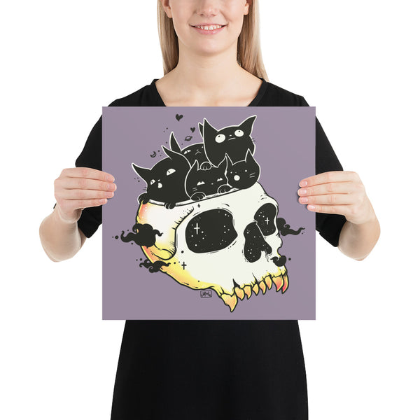 Skull Full Of Cats, Matte Art Print Poster