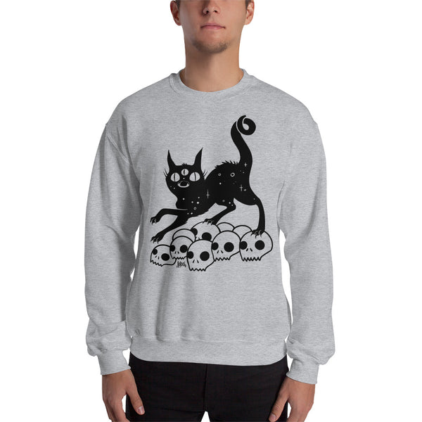 Black Cat On Skulls, Unisex Sweatshirt, Sport Grey