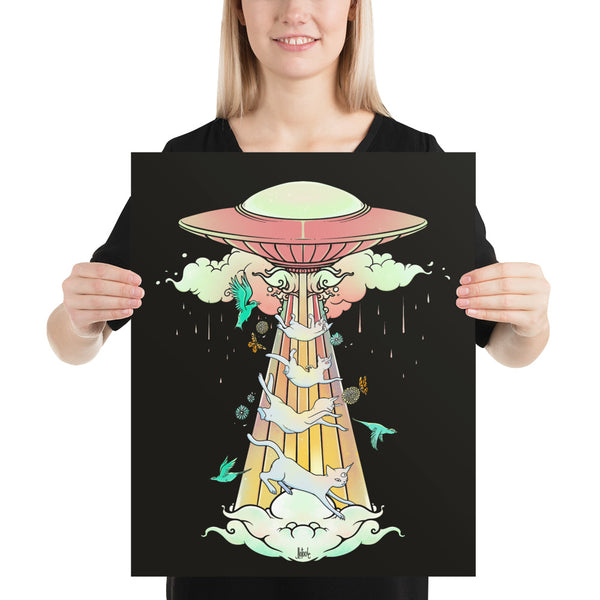 UFO And Cats, Matte Art Print Poster