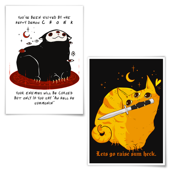 Mean Cats, Set Of 2 Art Prints featuring cute and funny cats as memes, perfect for wall art.