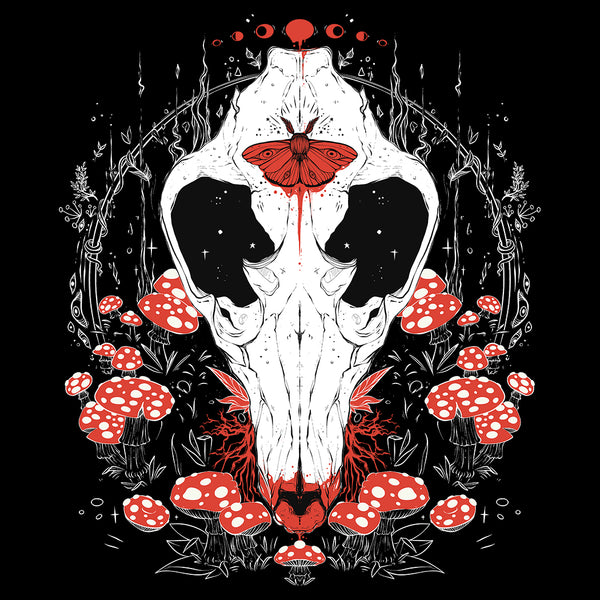 Wolf Skull And Mushrooms Art Print, Goth Wall Art
