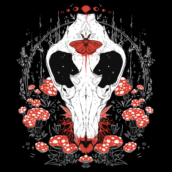 Amanita Muscaria Mushroom and wolf skull art