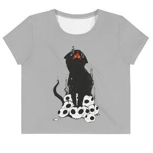 Black Cat On Skulls, Sublimation Crop Top