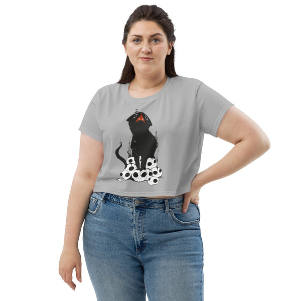 Black Cat On Skulls, Sublimation Crop Top