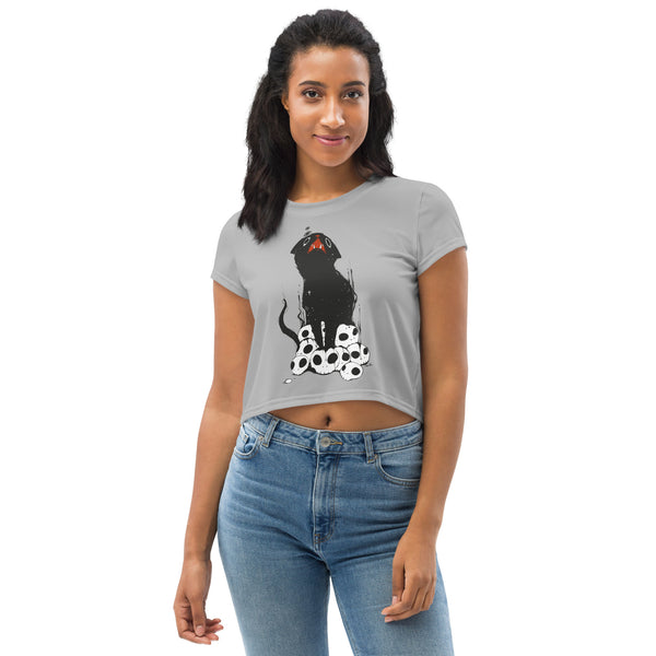 Black Cat On Skulls, Sublimation Crop Top