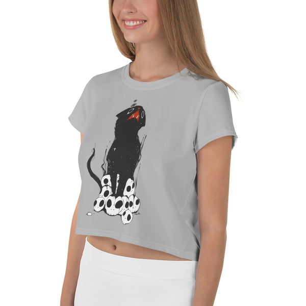 Black Cat On Skulls, Sublimation Crop Top