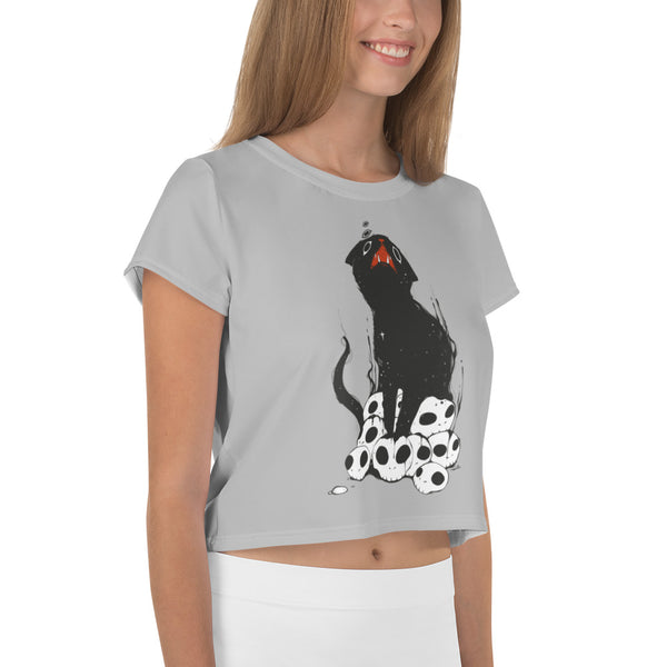 Black Cat On Skulls, Sublimation Crop Top