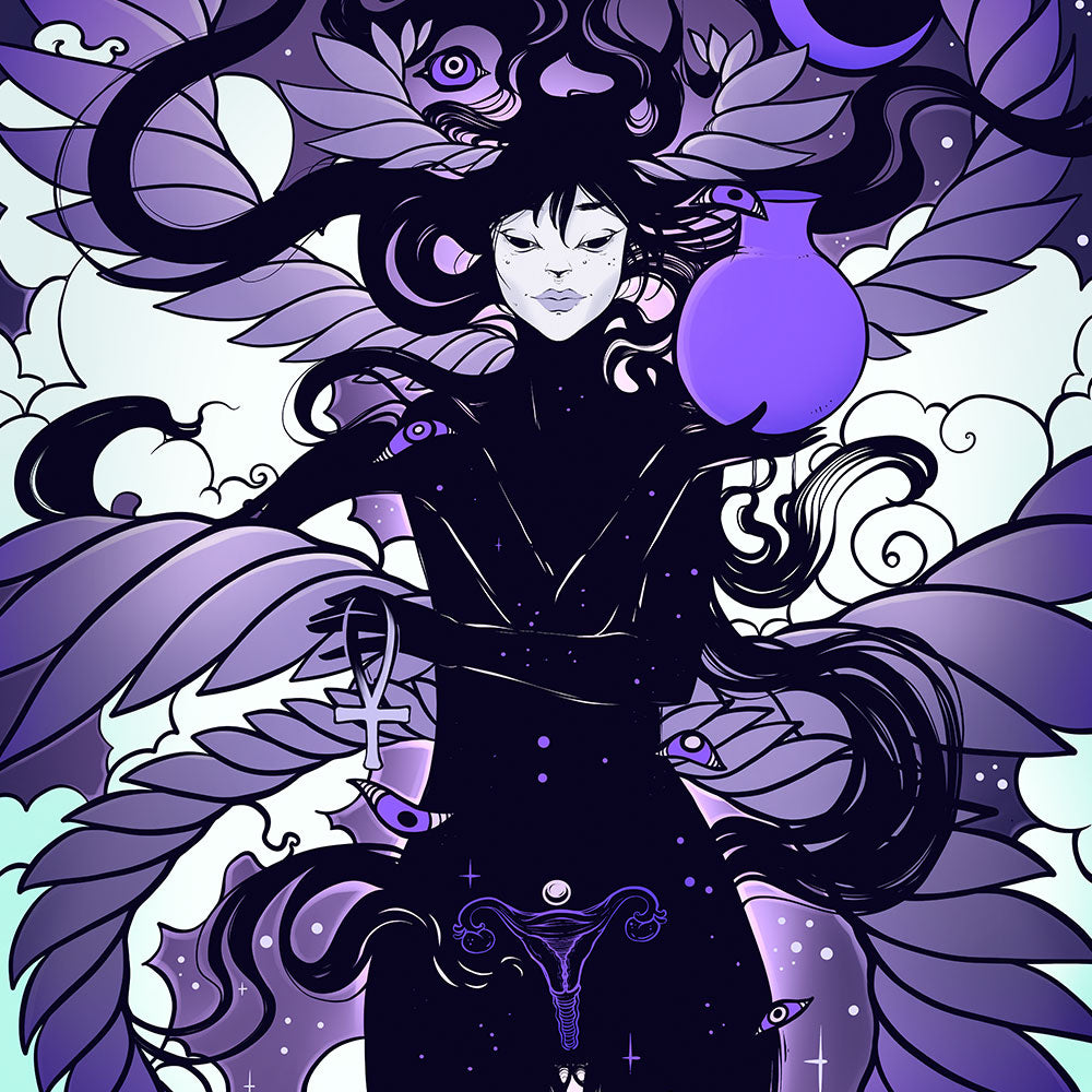 Nuit Egyptian Goddess Art Print, Witchy Wall Art