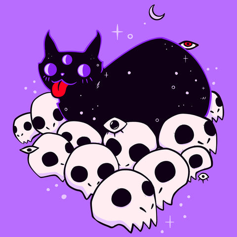 Cat On Skulls, Matte Art Print Poster