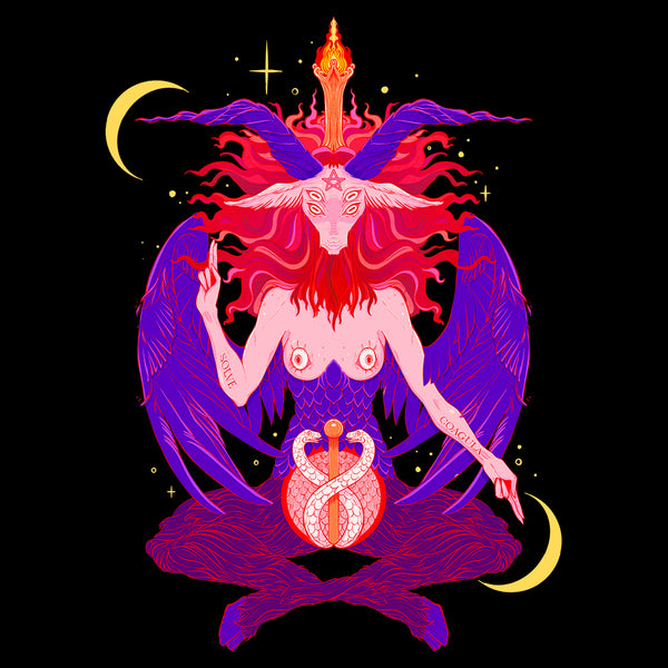 Baphomet 2, Matte Art Print Poster featuring vibrant illustration of Baphomet with intricate details.