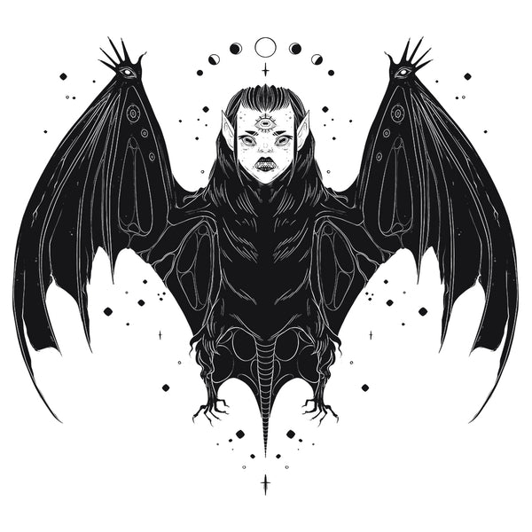 Witch Bat Woman Art Print, Gothic Wall Art