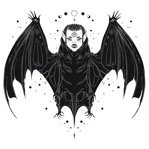 Witch Bat Woman Art Print, Gothic Wall Art