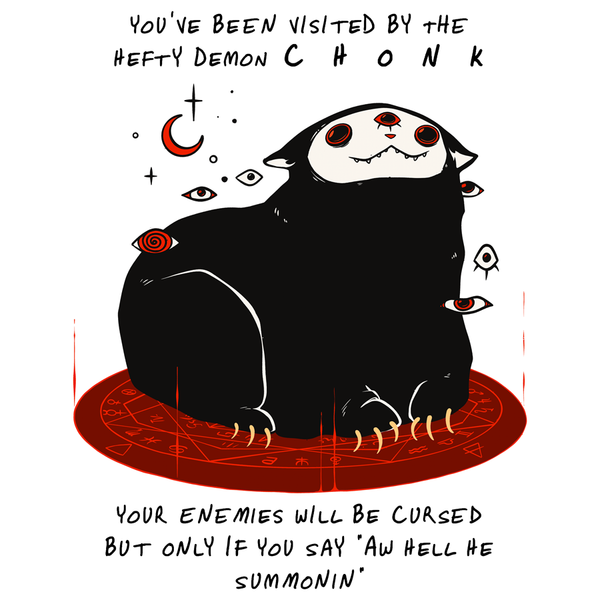 Chonk Cat Demon,  Matte Art Print Poster featuring a cute black cat demon illustration.