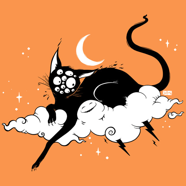 Cat On A Cloud, Orange, Matte Art Print Poster