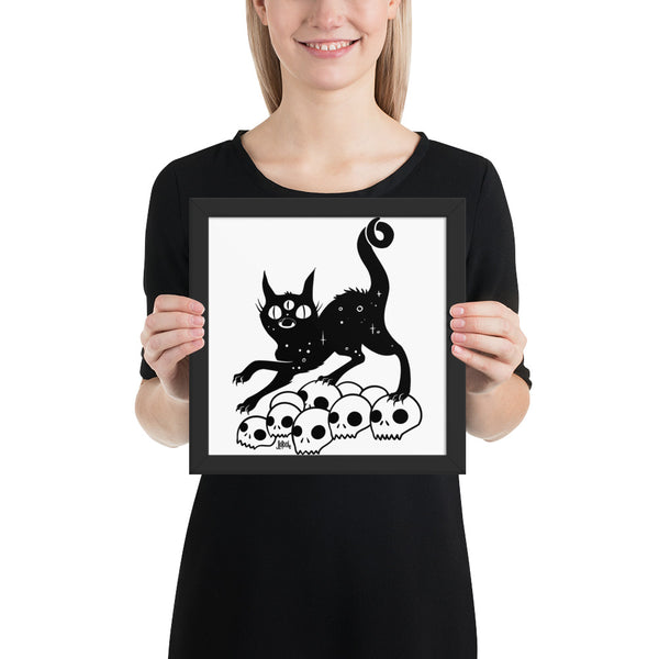 Cat On Skulls, Framed Art Print