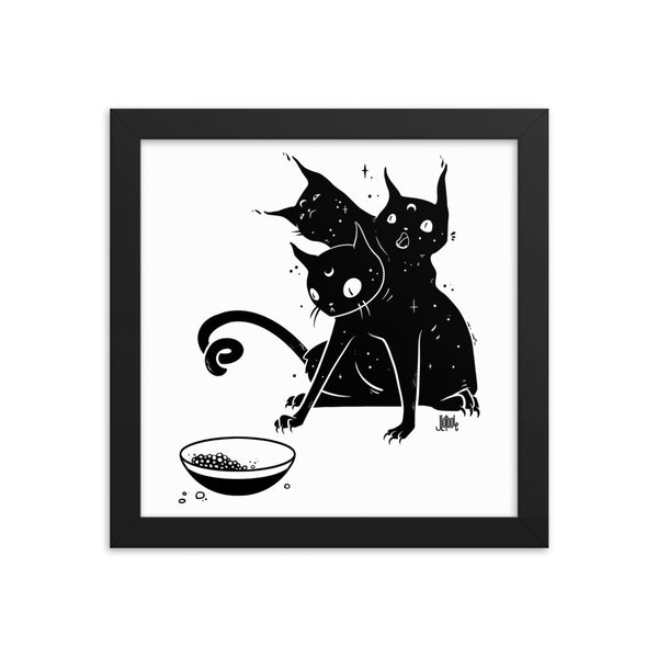 Hungry Three Headed Cat, Framed Art Print