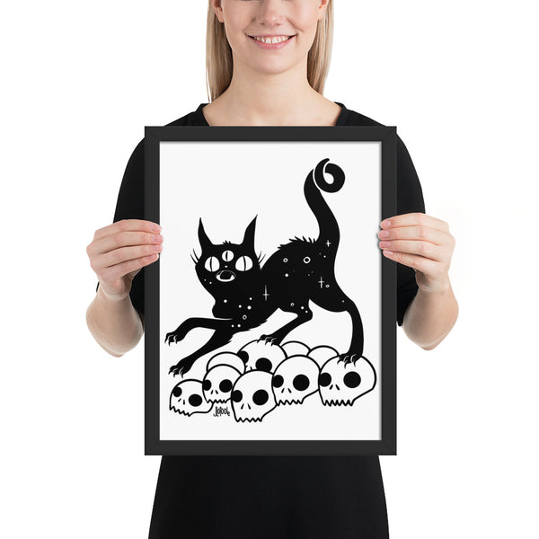 Cat On Skulls, Framed Art Print