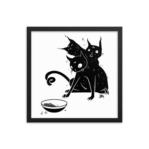 Hungry Three Headed Cat, Framed Art Print