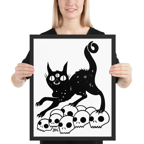 Cat On Skulls, Framed Art Print