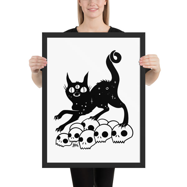 Cat On Skulls, Framed Art Print