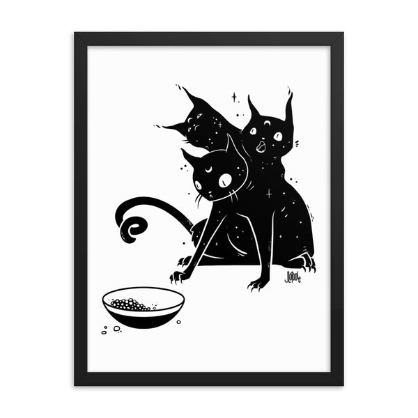 Hungry Three Headed Cat, Framed Art Print