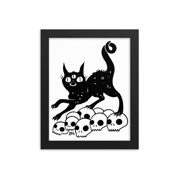 Cat On Skulls, Framed Art Print