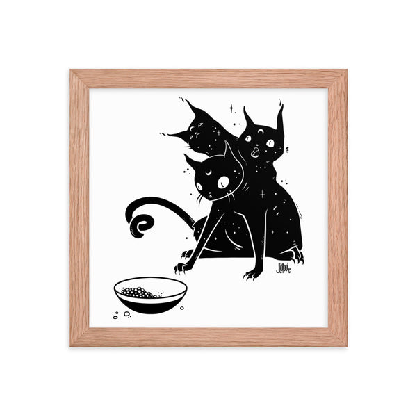 Hungry Three Headed Cat, Framed Art Print