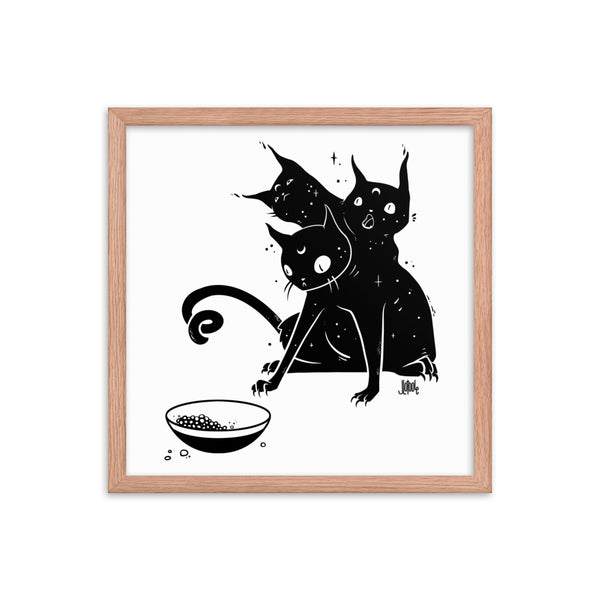 Hungry Three Headed Cat, Framed Art Print