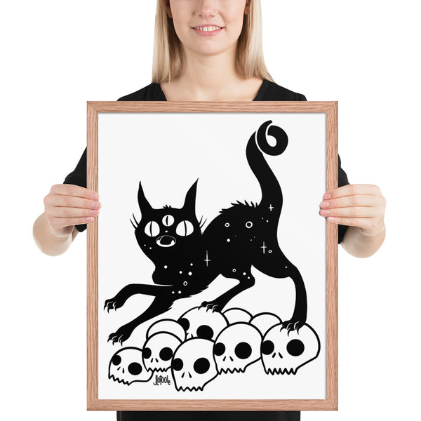 Cat On Skulls, Framed Art Print