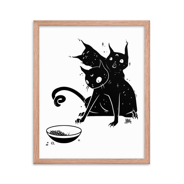 Hungry Three Headed Cat, Framed Art Print