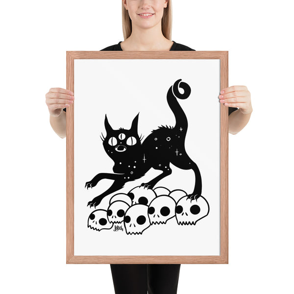 Cat On Skulls, Framed Art Print