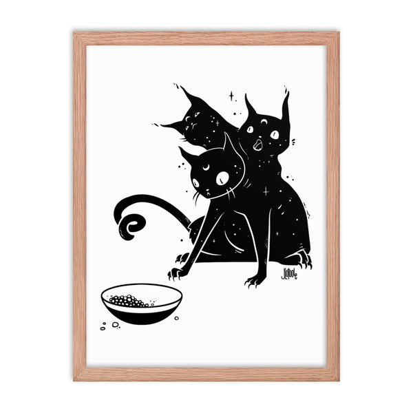 Hungry Three Headed Cat, Framed Art Print