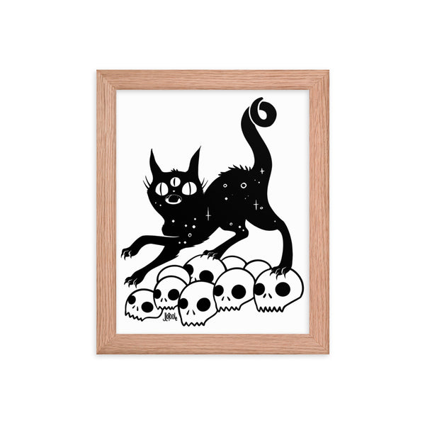 Cat On Skulls, Framed Art Print