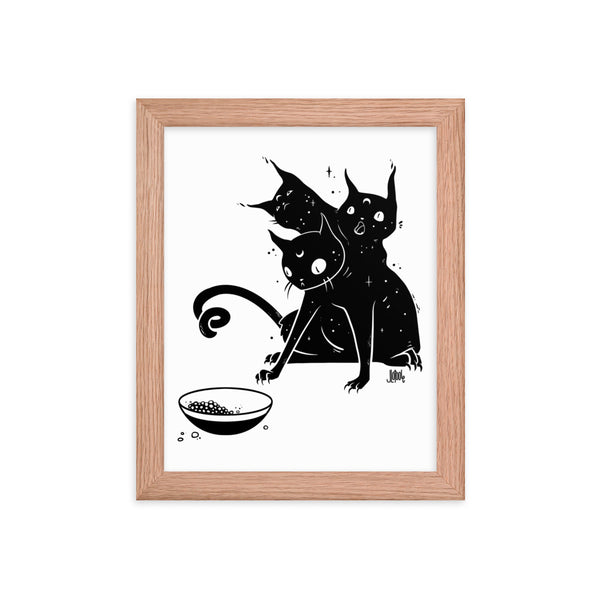 Hungry Three Headed Cat, Framed Art Print