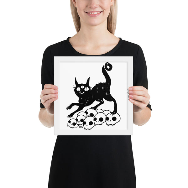 Cat On Skulls, Framed Art Print