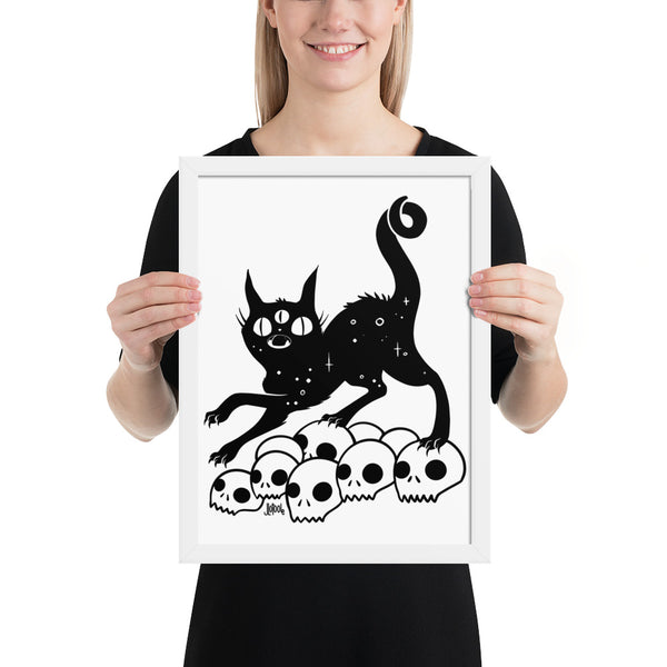 Cat On Skulls, Framed Art Print