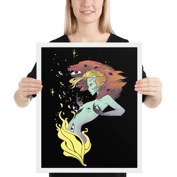 Witch And Wolves, Framed Art Print