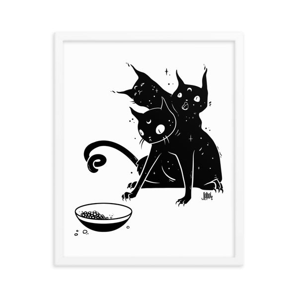 Hungry Three Headed Cat, Framed Art Print